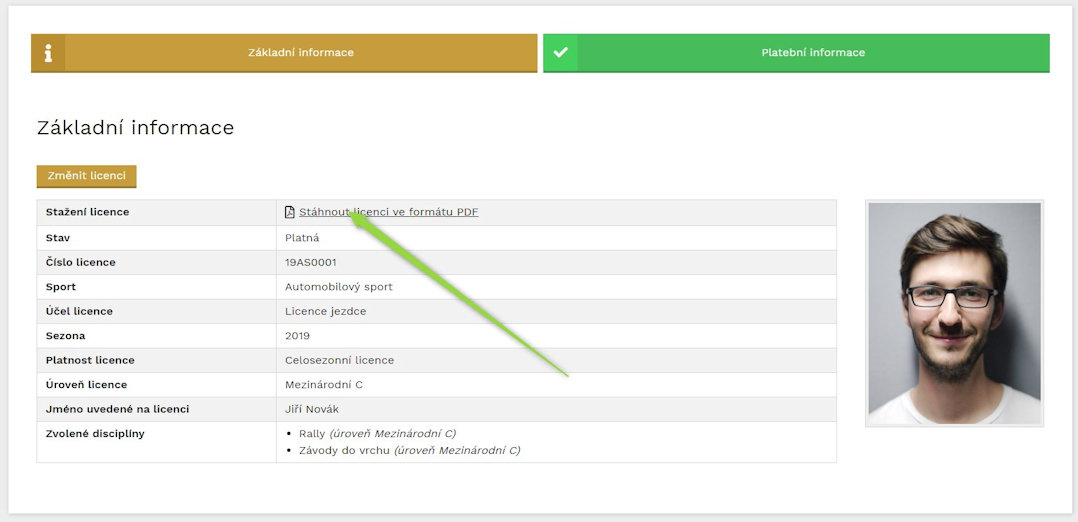 Stažení PDF licence