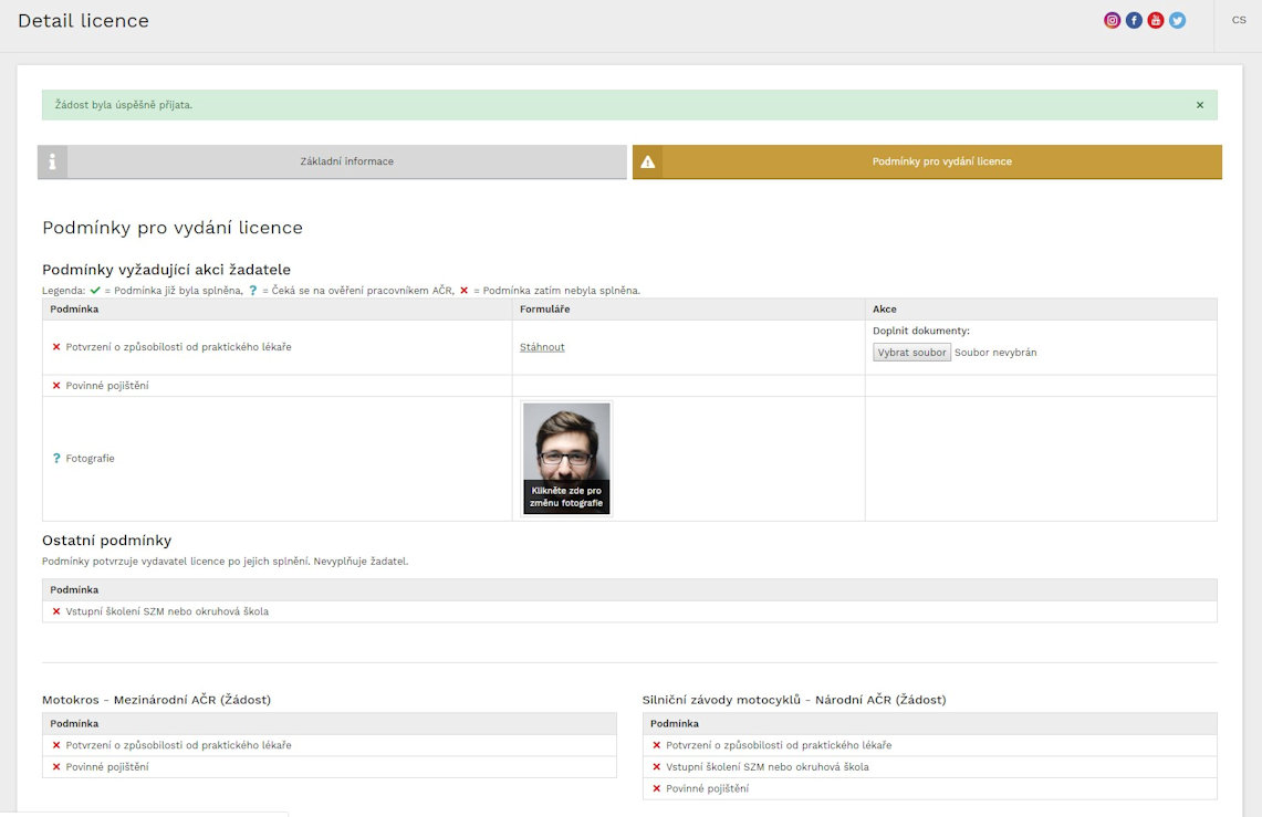 Podmínky pro vydání licence