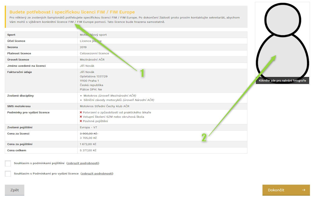 Shrnutí žádosti o licenci jezdce